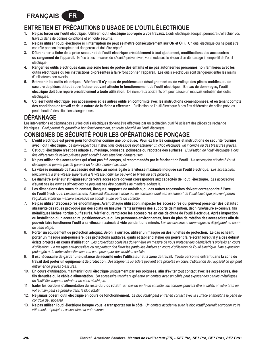 Dépannage | American Sanders CE7 & Pro Edgers User Manual | Page 28 / 44