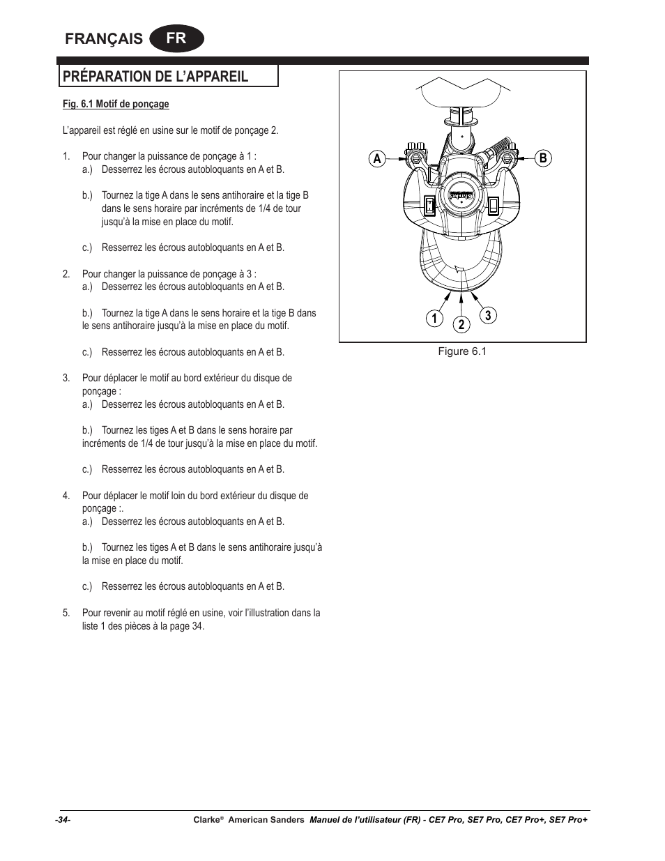 Fr français, Préparation de l’appareil | American Sanders CE7 & Pro Edgers User Manual | Page 34 / 44