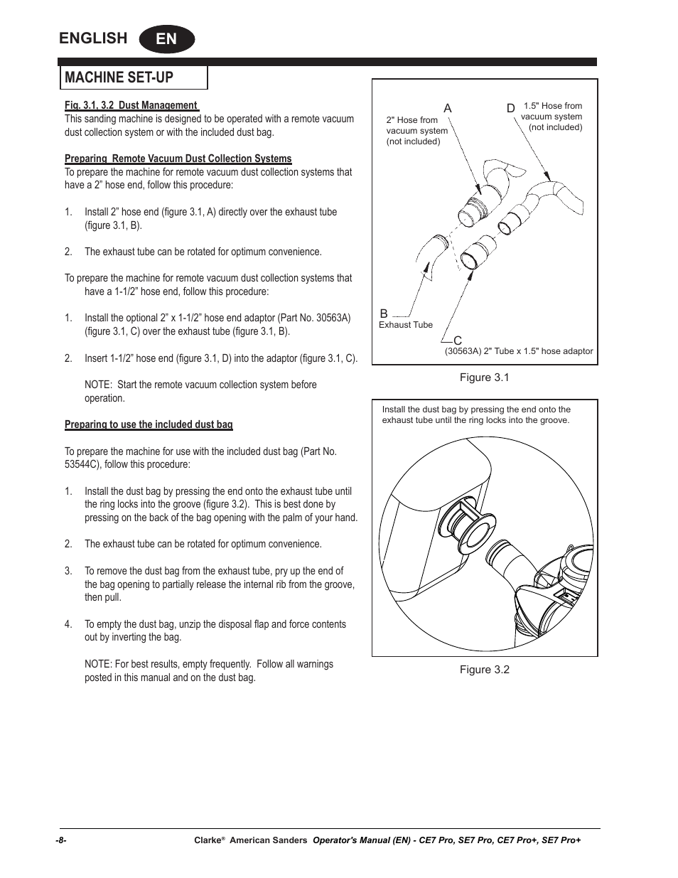 En english, Machine set-up | American Sanders CE7 & Pro Edgers User Manual | Page 8 / 44