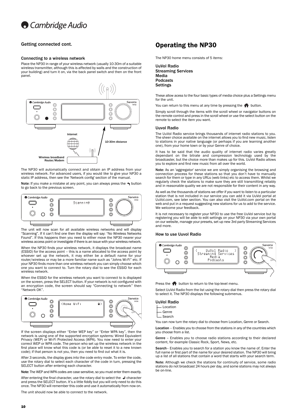 Operating the np30, Getting connected cont | Cambridge Audio SONATA NP30 User Manual | Page 10 / 17
