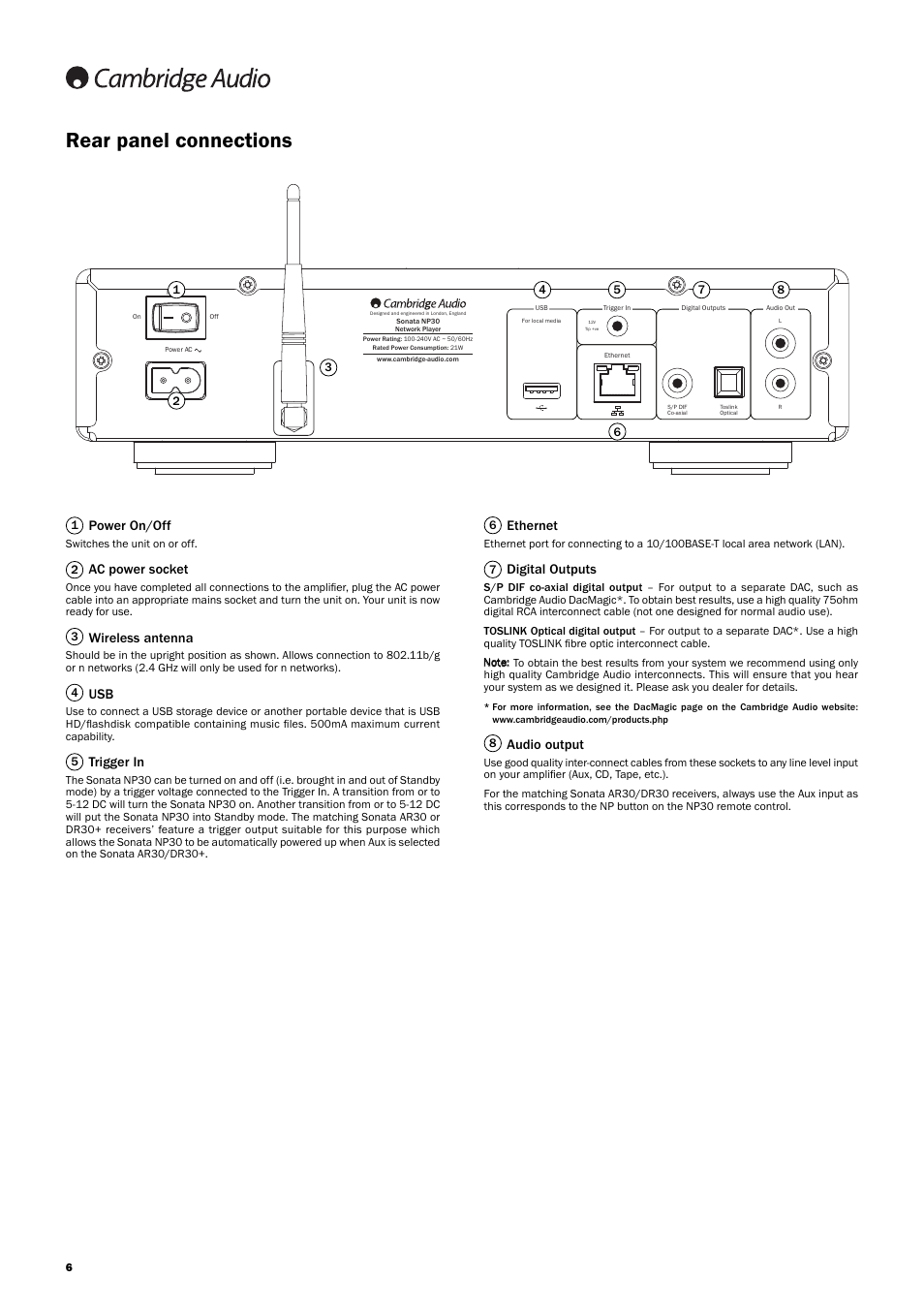 Rear panel connections | Cambridge Audio SONATA NP30 User Manual | Page 6 / 17