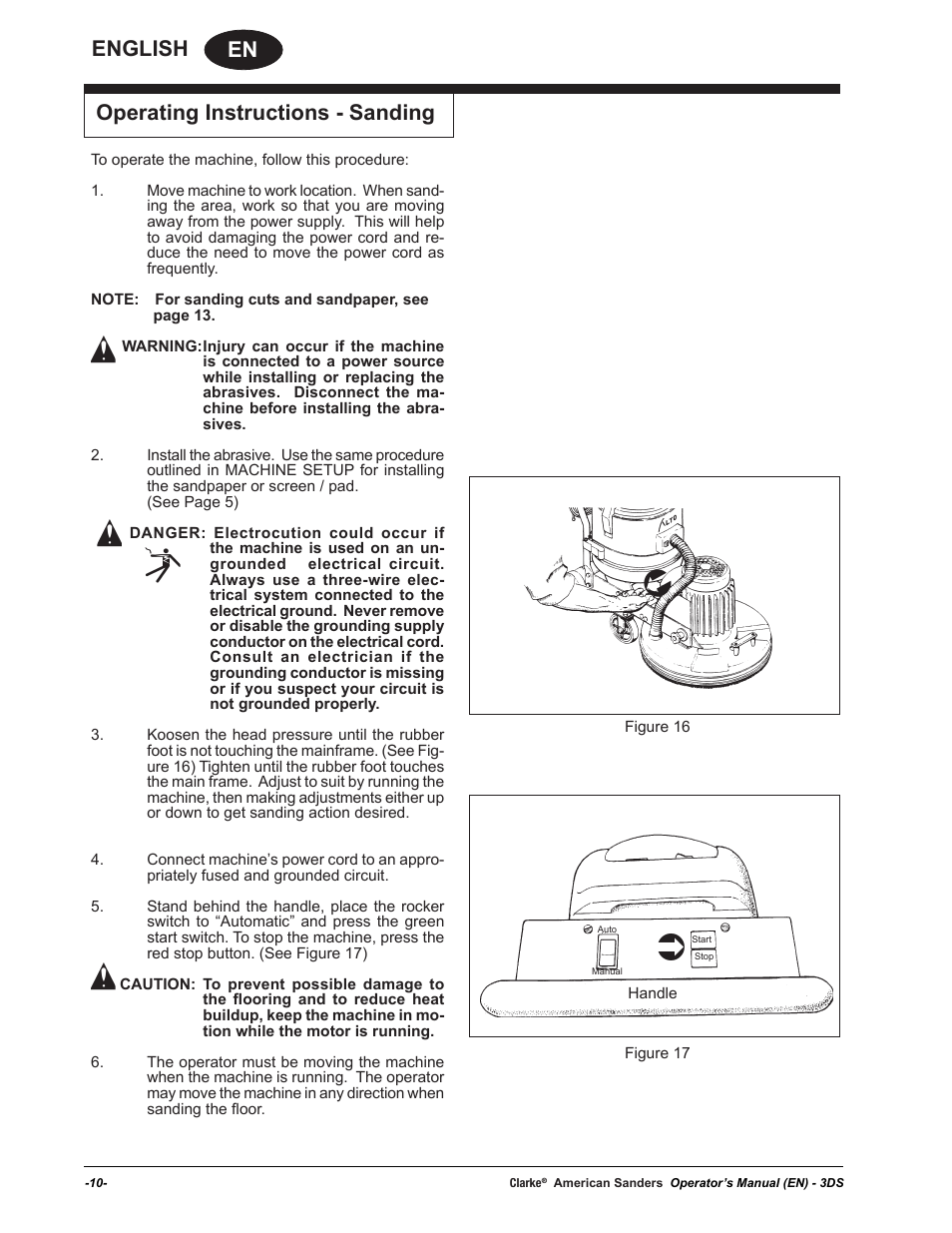 En english, Operating instructions - sanding | American Sanders 3DS Orbital Sander User Manual | Page 10 / 94