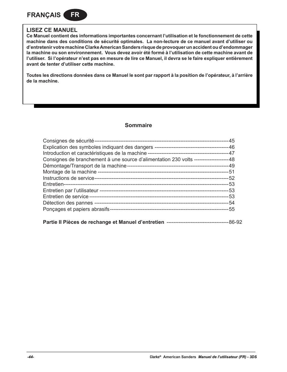 Fr français | American Sanders 3DS Orbital Sander User Manual | Page 44 / 94