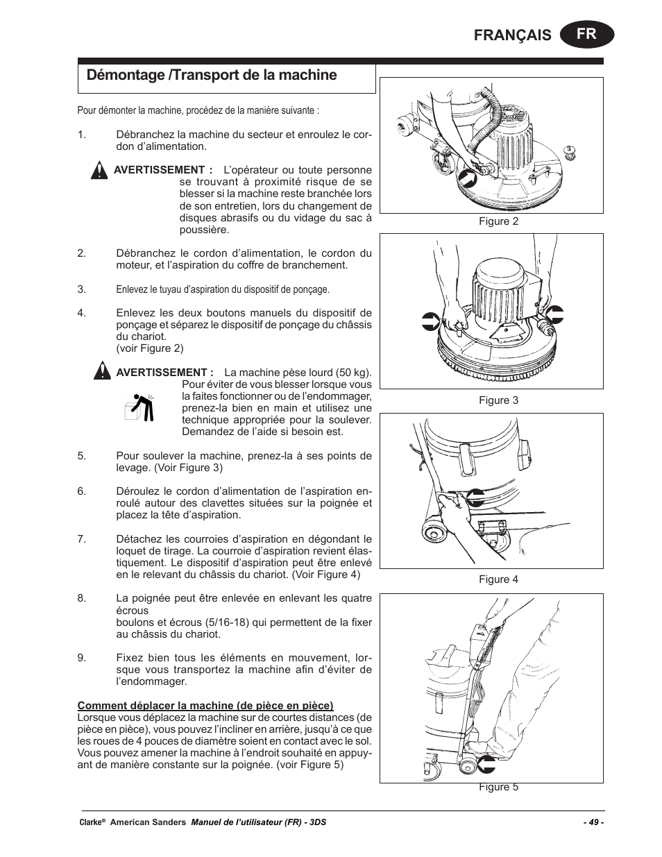 Fr français démontage /transport de la machine | American Sanders 3DS Orbital Sander User Manual | Page 49 / 94