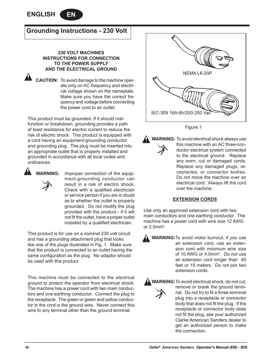 En english, Grounding instructions - 230 volt | American Sanders 3DS Orbital Sander User Manual | Page 6 / 94