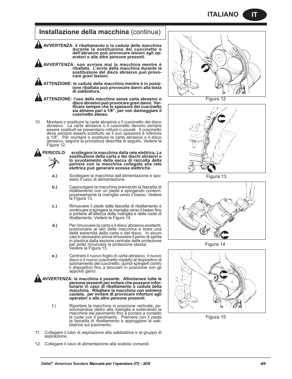 It italiano, Installazione della macchina (continua) | American Sanders 3DS Orbital Sander User Manual | Page 65 / 94