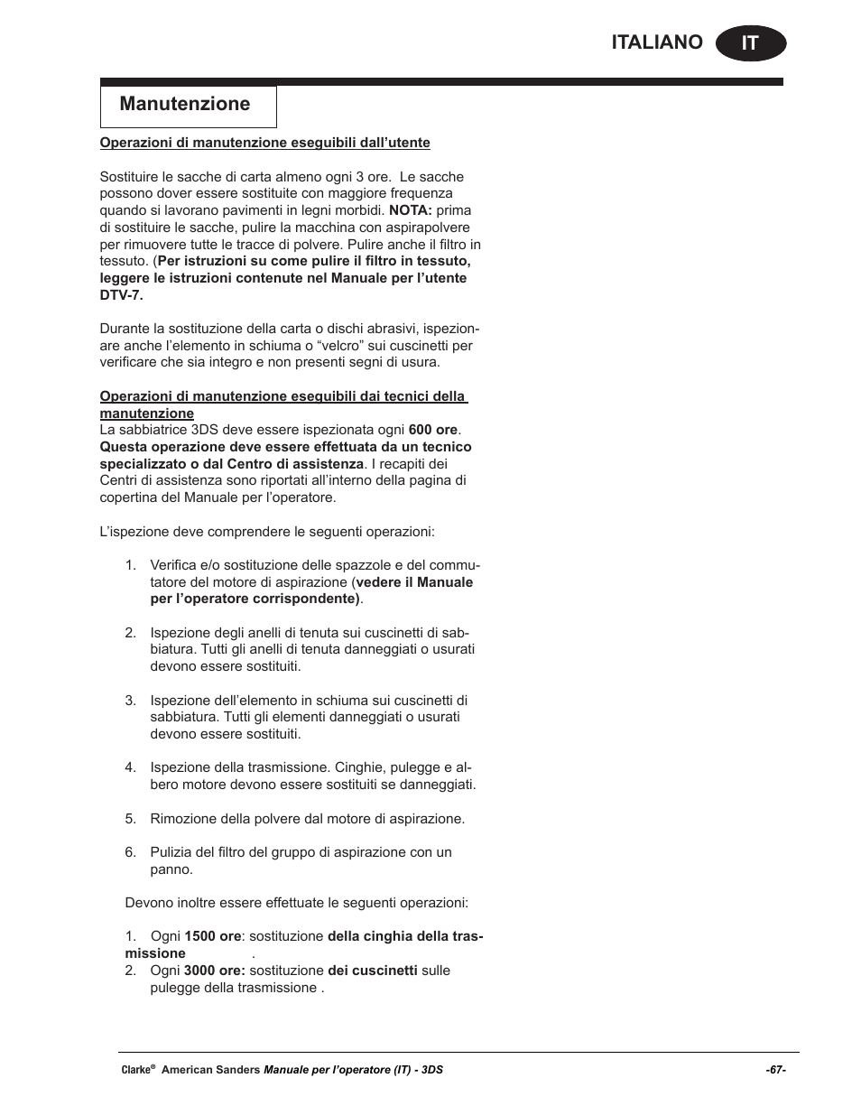 It italiano manutenzione | American Sanders 3DS Orbital Sander User Manual | Page 67 / 94