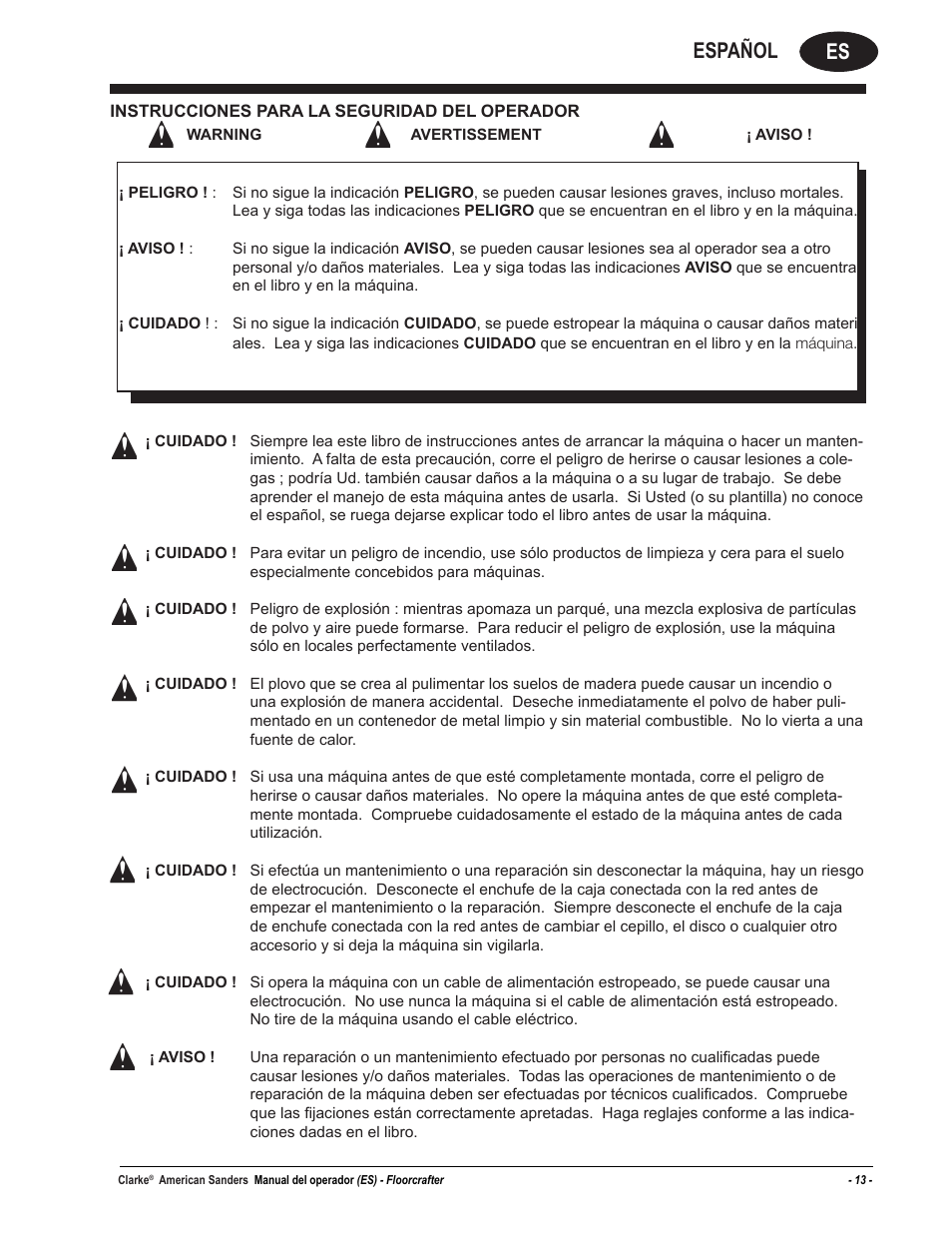 Es español | American Sanders Disc Sander 1600DC User Manual | Page 13 / 42