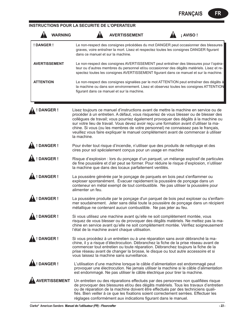 Fr français | American Sanders Disc Sander 1600DC User Manual | Page 23 / 42