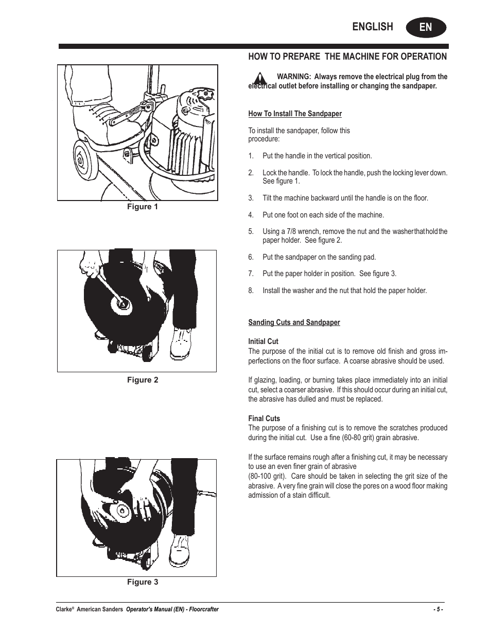 En english, How to prepare the machine for operation | American Sanders Disc Sander 1600DC User Manual | Page 5 / 42