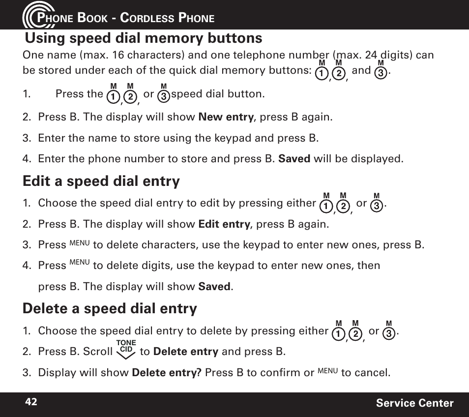 Edit a speed dial entry, Delete a speed dial entry | Amplicom PowerTel 720 Cordless Phone w/Answering Machine User Manual | Page 42 / 60