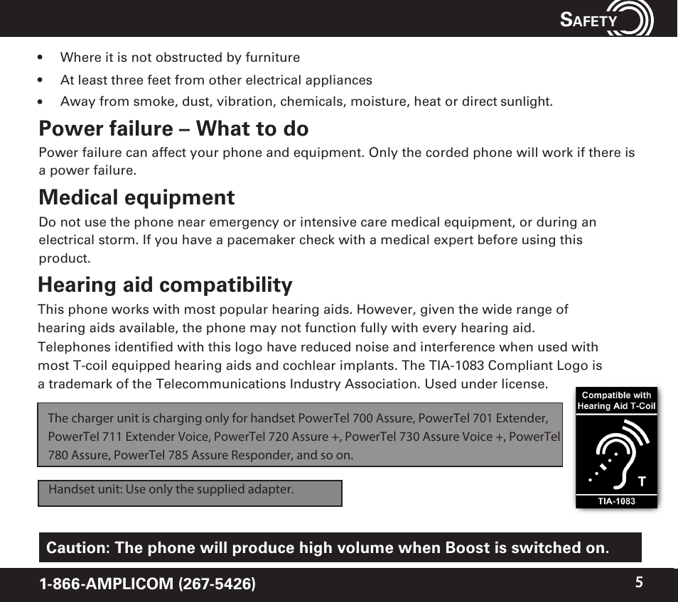 Power failure – what to do, Medical equipment, Hearing aid compatibility | Amplicom PowerTel 720 Cordless Phone w/Answering Machine User Manual | Page 5 / 60