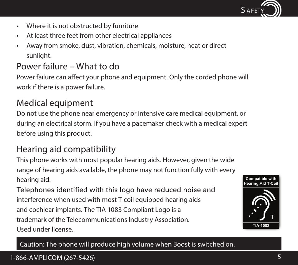 Power failure – what to do, Medical equipment, Hearing aid compatibility | Amplicom PowerTel 701 Expandable Handset User Manual | Page 5 / 18