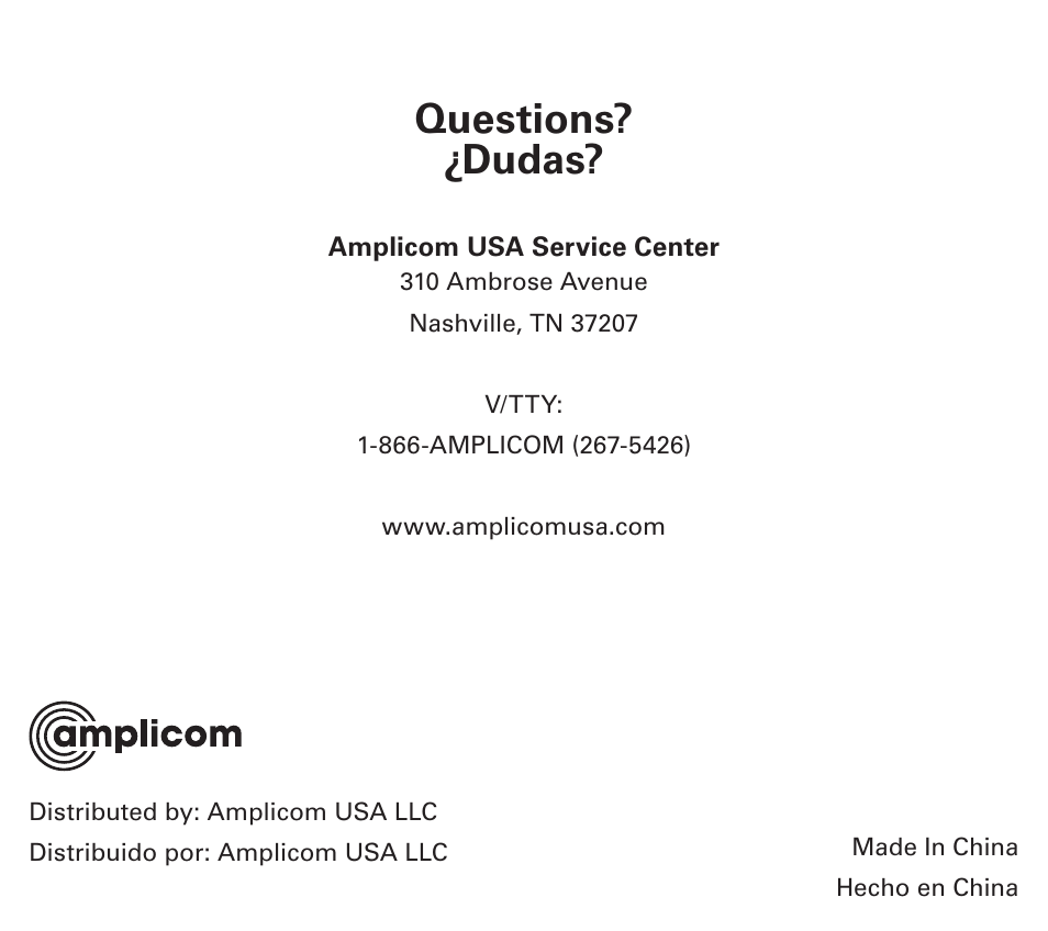 Questions? ¿dudas | Amplicom TCL 100 Wireless Alert Alarm Clock User Manual | Page 32 / 32