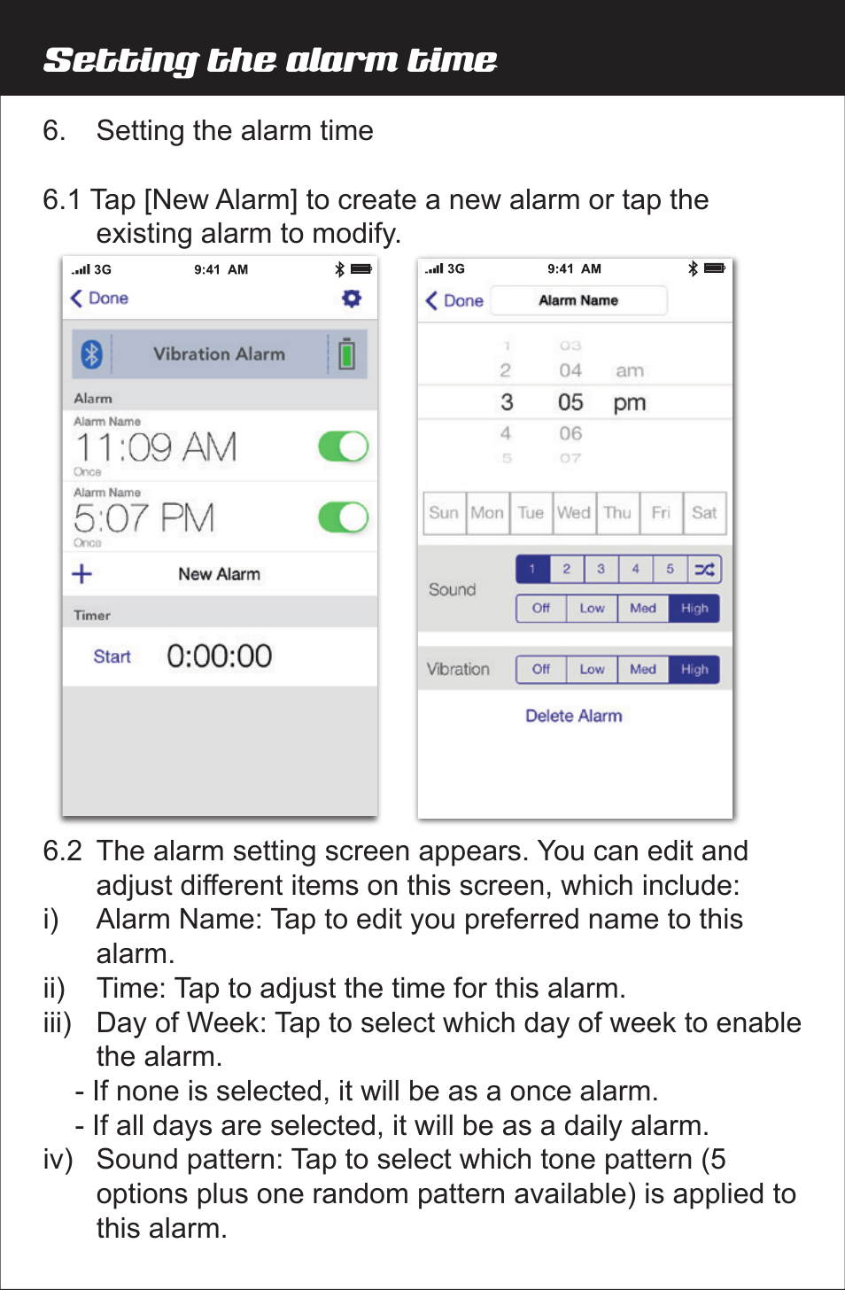 Setting the alarm time | Amplicom Amplifyz TCL Pulse Bluetooth Enabled Alarm User Manual | Page 10 / 24