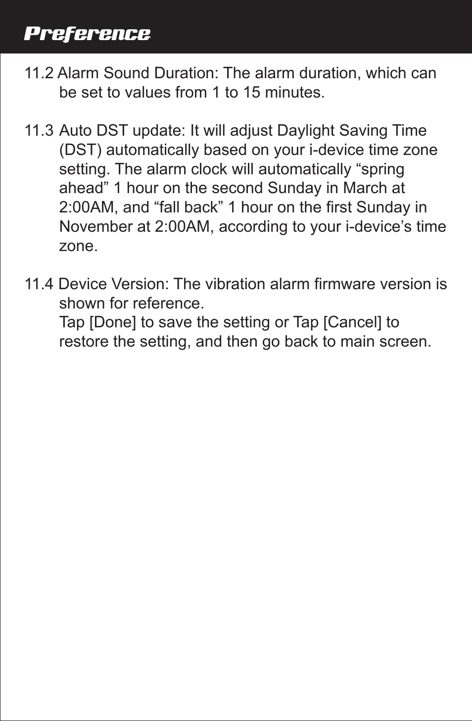 Preference | Amplicom Amplifyz TCL Pulse Bluetooth Enabled Alarm User Manual | Page 18 / 24