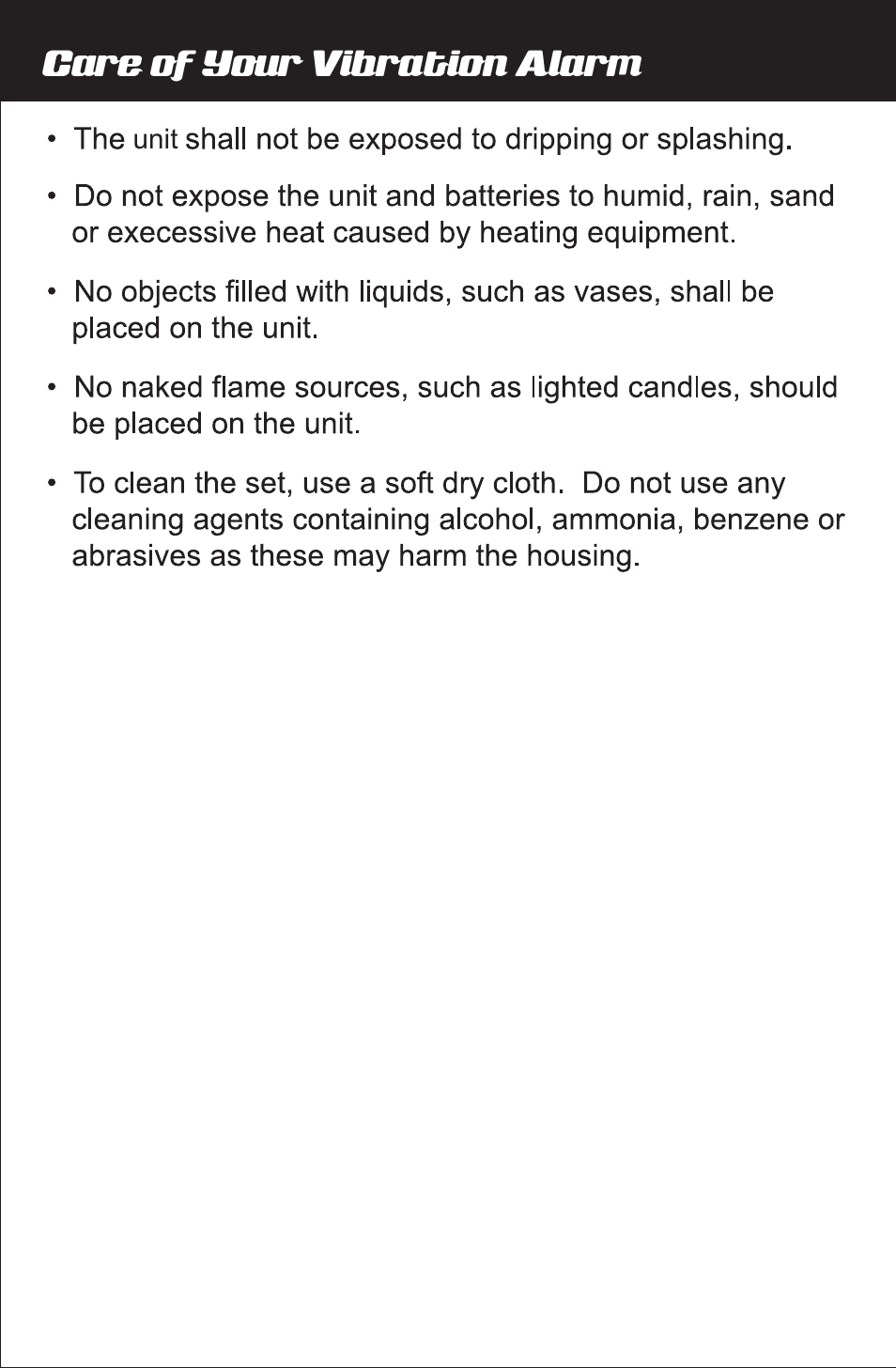 Care of your vibration alarm | Amplicom Amplifyz TCL Pulse Bluetooth Enabled Alarm User Manual | Page 20 / 24