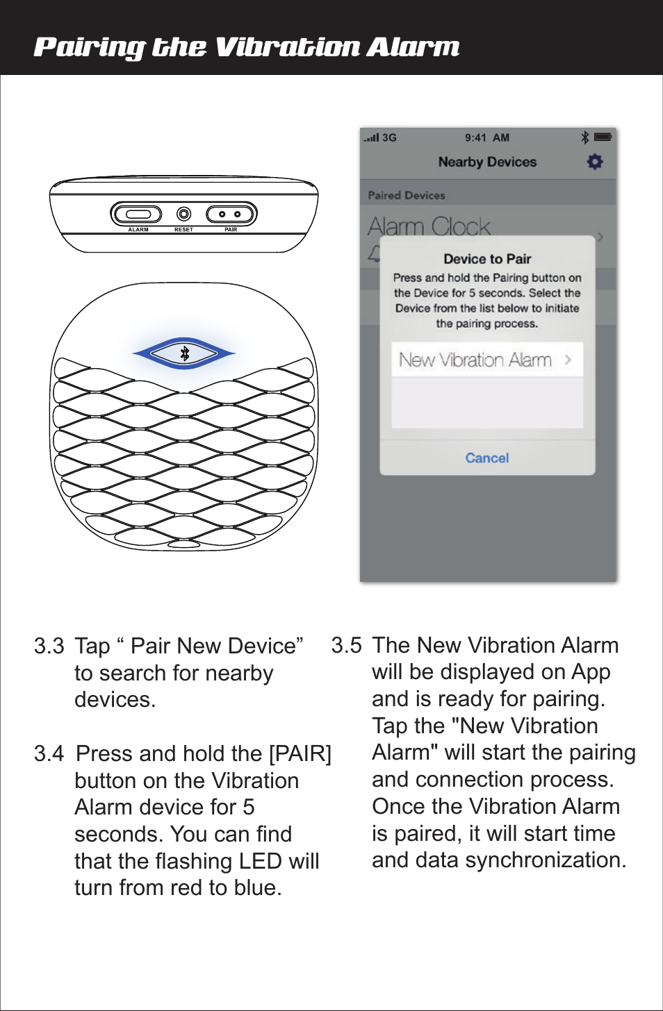 Pairing the vibration alarm | Amplicom Amplifyz TCL Pulse Bluetooth Enabled Alarm User Manual | Page 6 / 24
