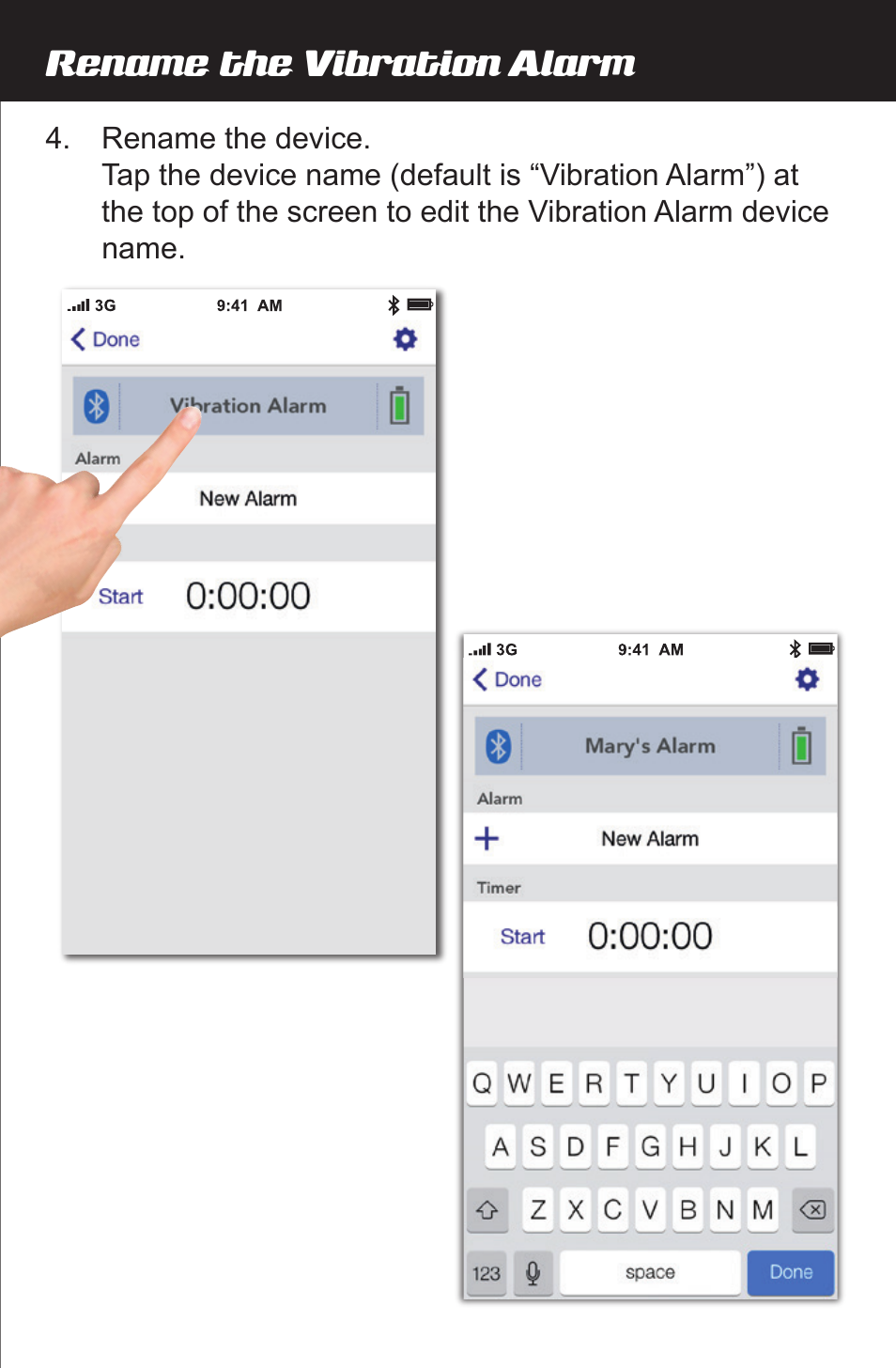 Rename the vibration alarm | Amplicom Amplifyz TCL Pulse Bluetooth Enabled Alarm User Manual | Page 8 / 24
