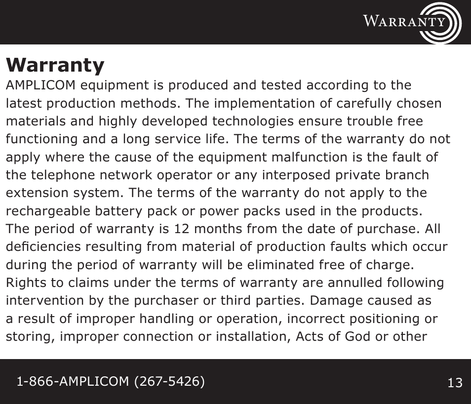 Warranty, General information warranty | Amplicom TCL Vib Travel Alarm Clock User Manual | Page 13 / 16
