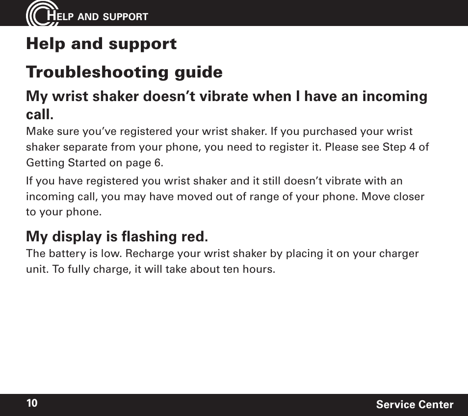 Help and support troubleshooting guide, My display is fl ashing red | Amplicom PowerTel 60 Wireless Wrist Shaker User Manual | Page 10 / 28