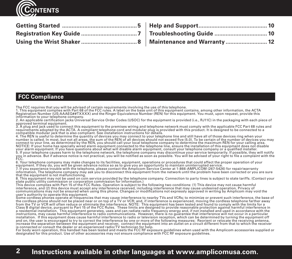 Amplicom PowerTel 60 Wireless Wrist Shaker User Manual | Page 2 / 28