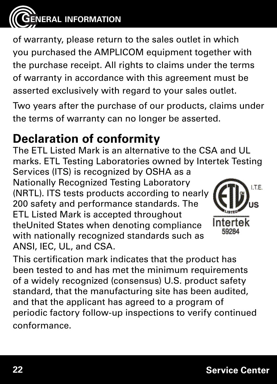 Declaration of conformity | Amplicom AB900 Amplified Answering Machine User Manual | Page 22 / 49