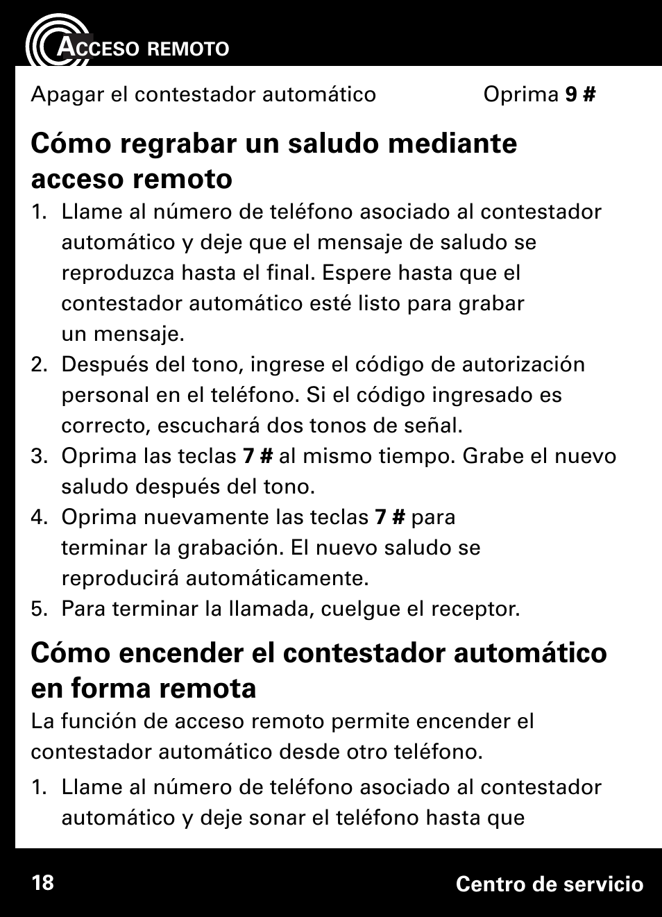 Cómo regrabar un saludo mediante acceso remoto | Amplicom AB900 Amplified Answering Machine User Manual | Page 41 / 49