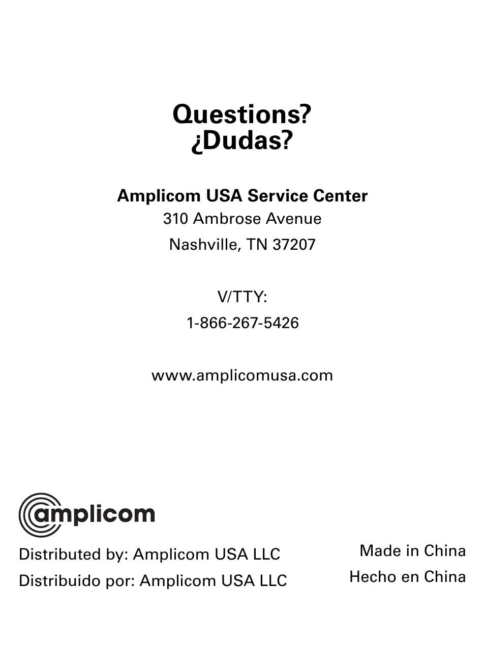 Questions? ¿dudas | Amplicom AB900 Amplified Answering Machine User Manual | Page 49 / 49