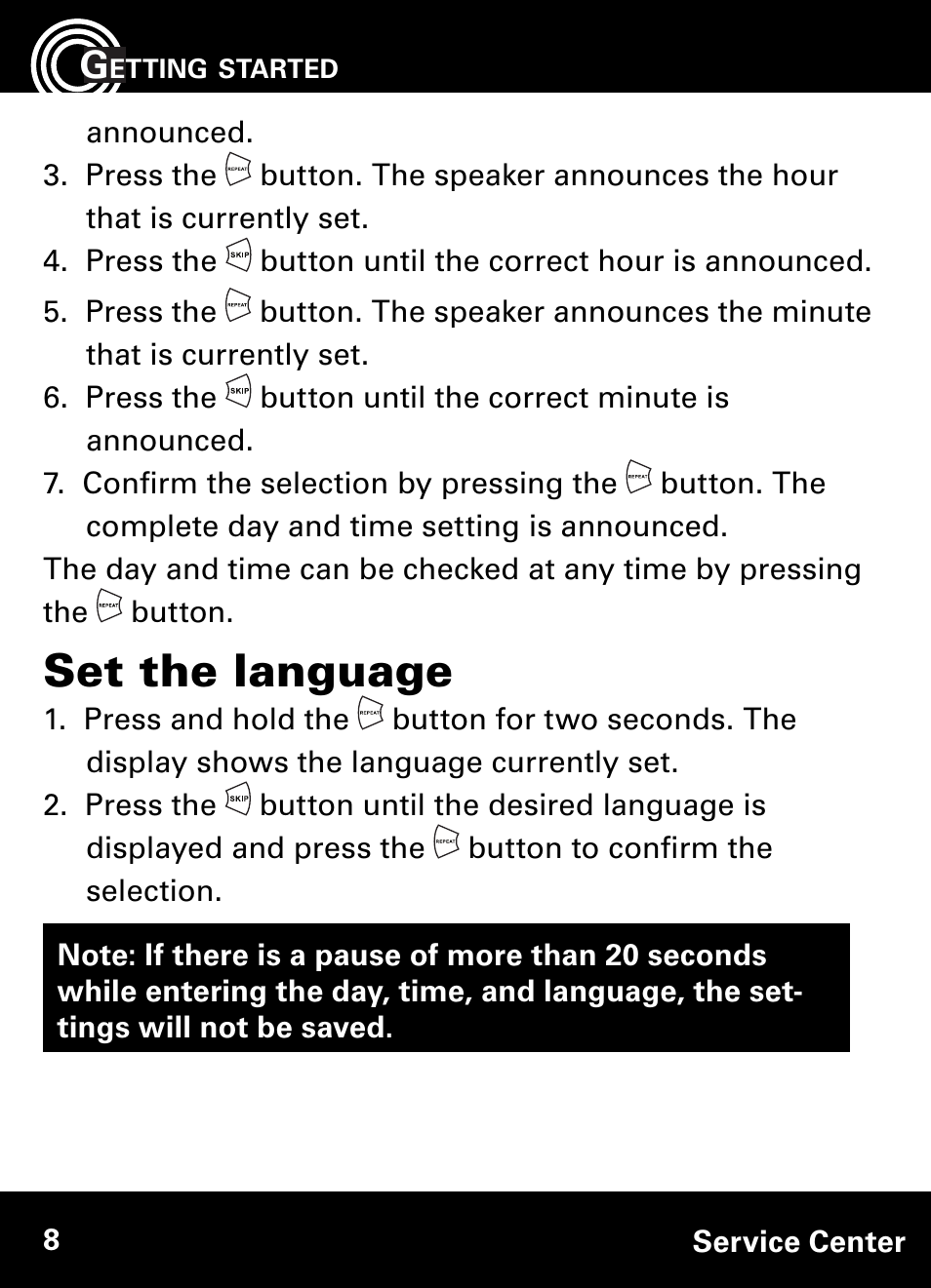 Set the language | Amplicom AB900 Amplified Answering Machine User Manual | Page 8 / 49