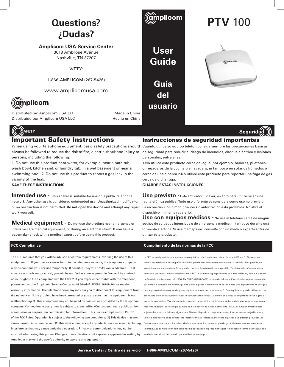 Amplicom PTV 100 Vibration Pad User Manual | 2 pages