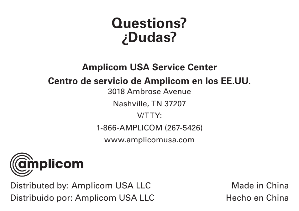 Questions? ¿dudas | Amplicom NL 10 Induction Neckloop for PowerTe Series User Manual | Page 24 / 24