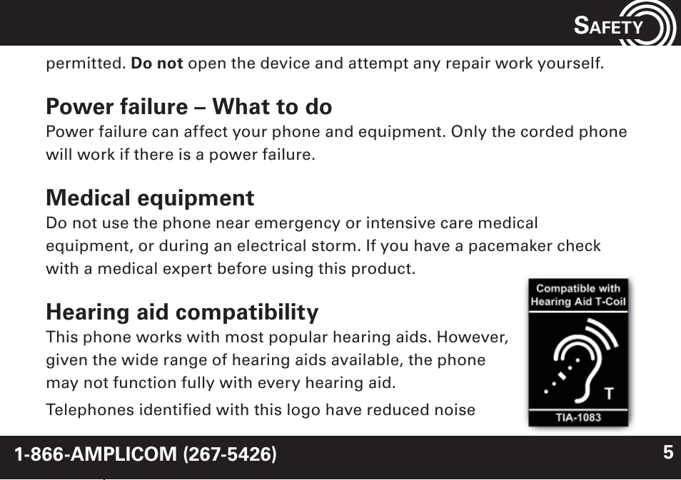 Power failure – what to do, Medical equipment, Hearing aid compatibility | Amplicom NL 10 Induction Neckloop for PowerTe Series User Manual | Page 5 / 24