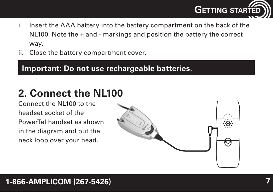 Connect the nl100 | Amplicom NL 10 Induction Neckloop for PowerTe Series User Manual | Page 7 / 24