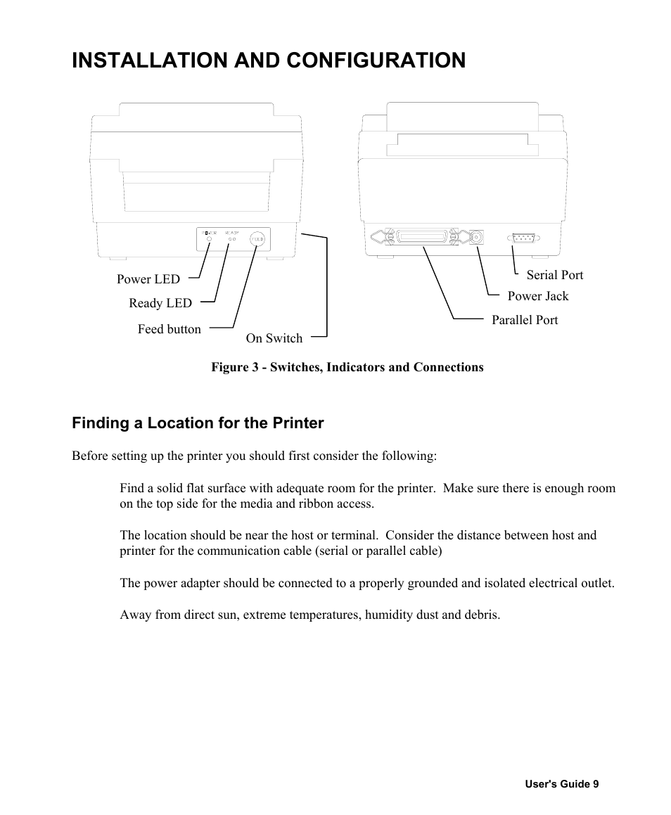 Installation and configuration, Finding a location for the printer | AMT Datasouth Fastmark 400 User Manual | Page 10 / 76