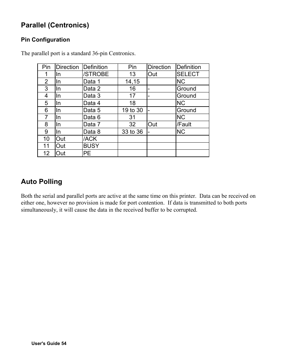 Parallel (centronics), Auto polling | AMT Datasouth Fastmark 400 User Manual | Page 55 / 76