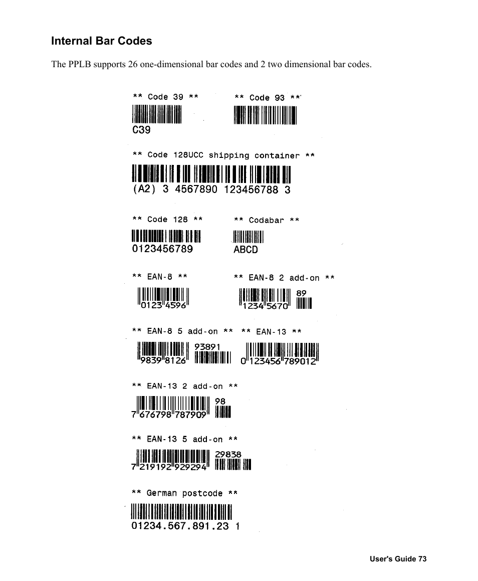 Internal bar codes | AMT Datasouth Fastmark 400 User Manual | Page 74 / 76