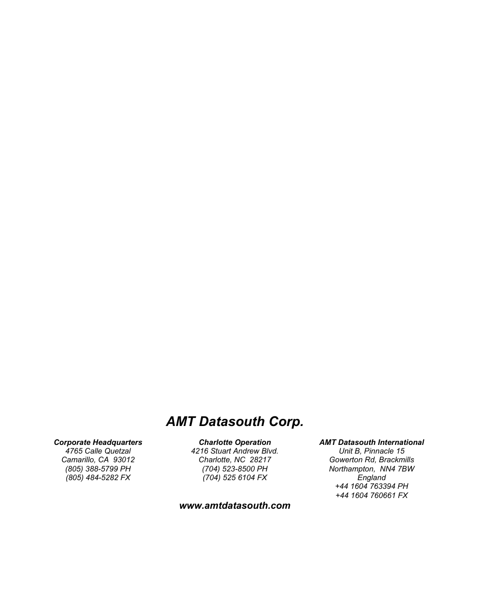 Amt datasouth corp | AMT Datasouth Fastmark 400 User Manual | Page 76 / 76