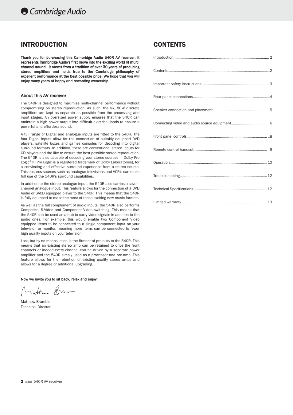 Cambridge Audio 540R User Manual | 12 pages