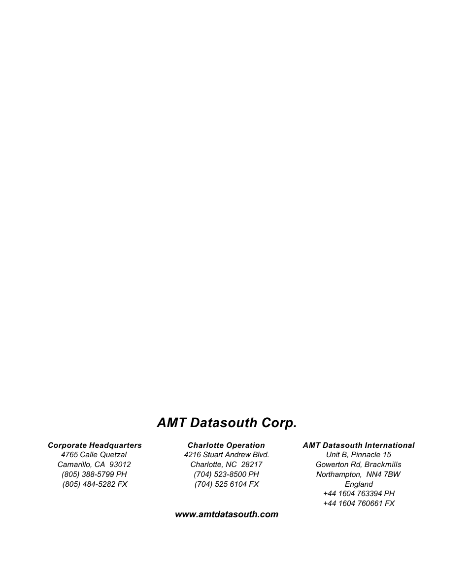 Amt datasouth corp | AMT Datasouth Fastmark 4000 User Manual | Page 114 / 114