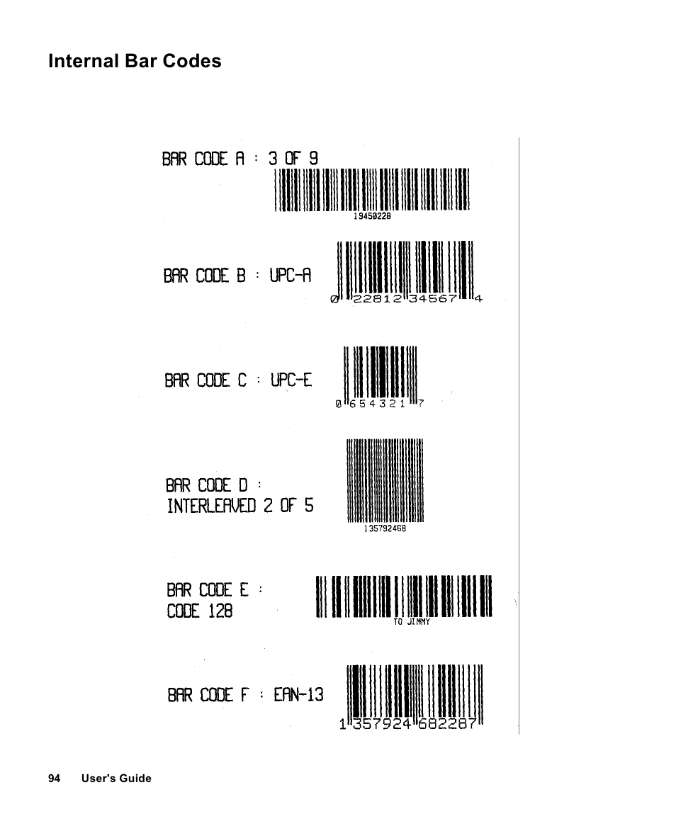 Internal bar codes | AMT Datasouth Fastmark 4000 User Manual | Page 95 / 114