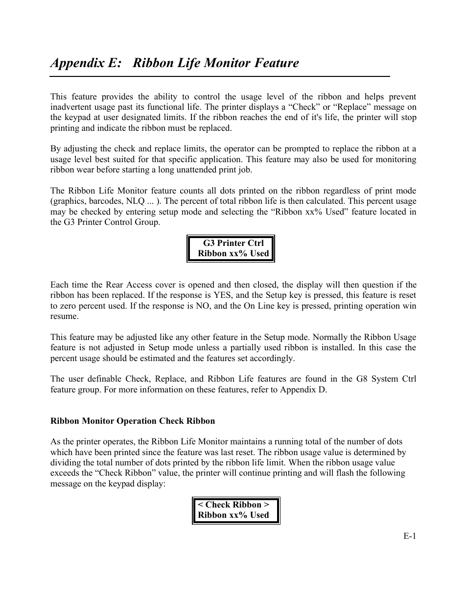 Appendix e: ribbon life monitor feature | AMT Datasouth Performax User Manual | Page 126 / 162