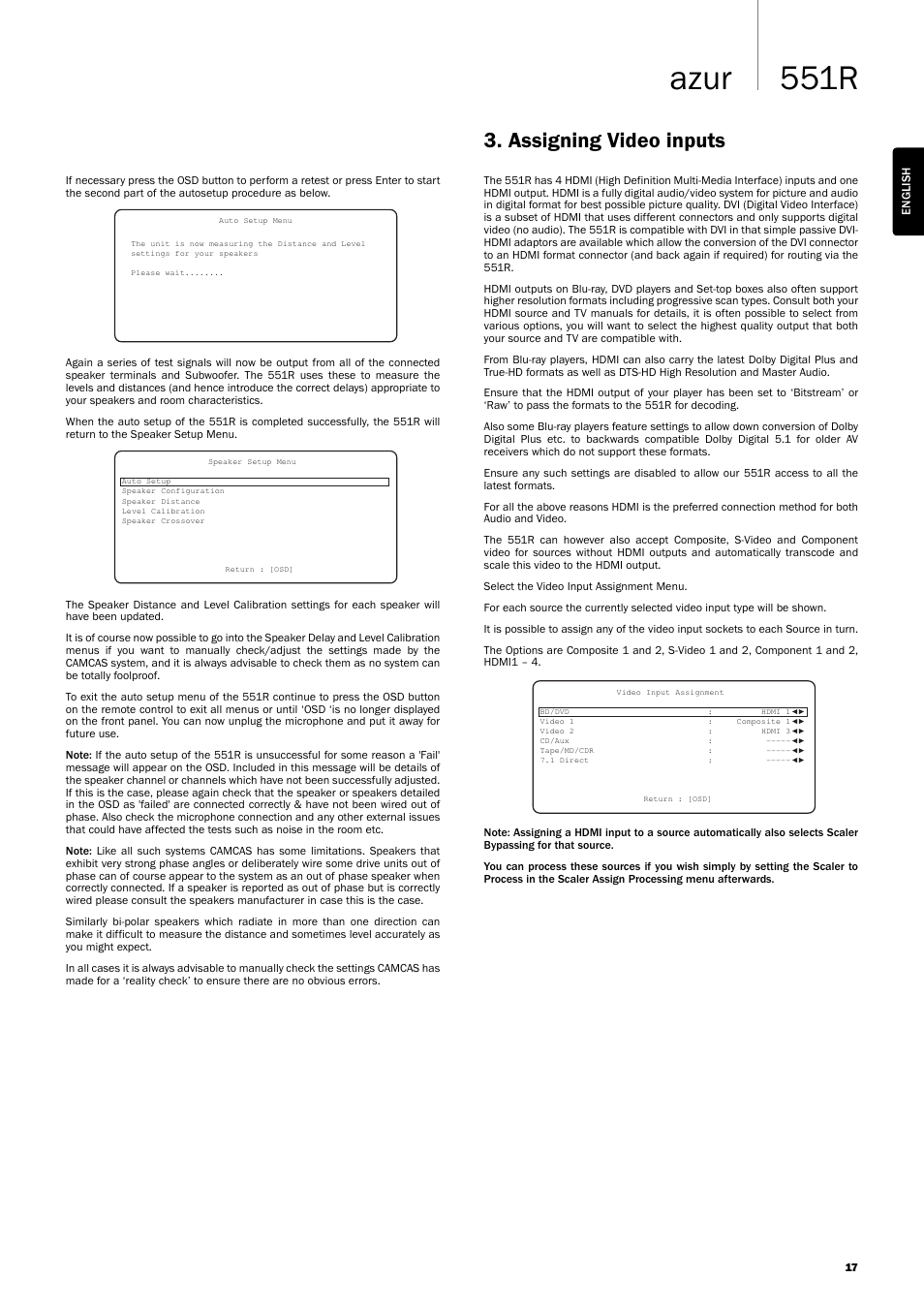 551r azur, Assigning video inputs | Cambridge Audio AZUR 551R User Manual | Page 17 / 32