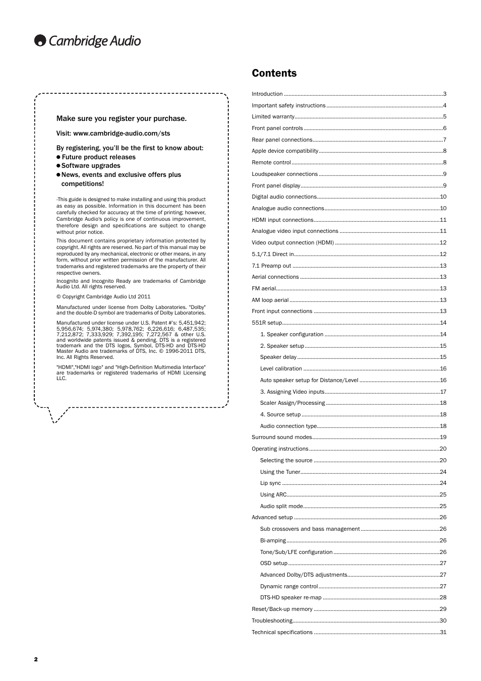 Cambridge Audio AZUR 551R User Manual | Page 2 / 32