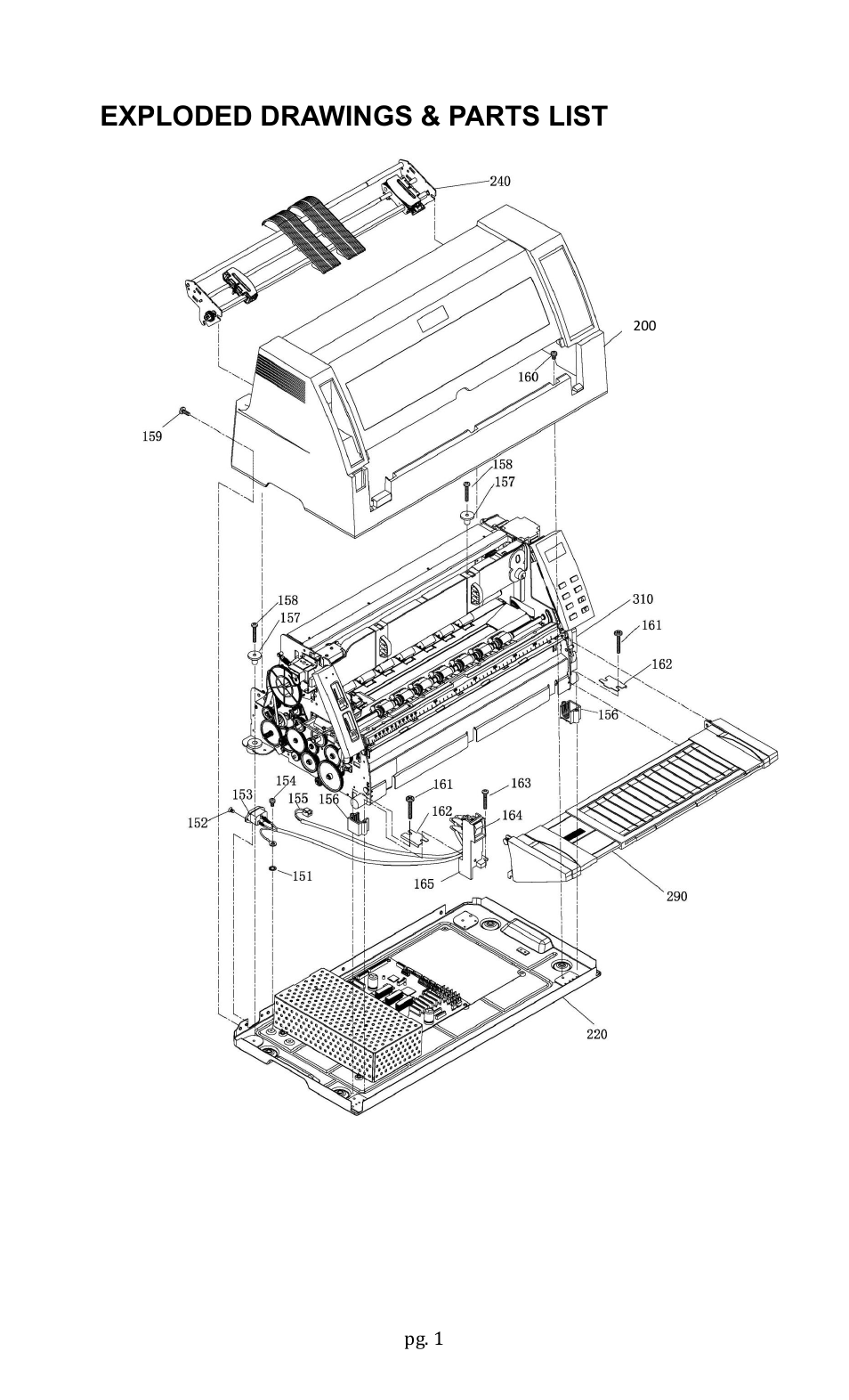 Exploded drawings & parts list, Pg. 1 | AMT Datasouth Accel 7450 User Manual | Page 2 / 18