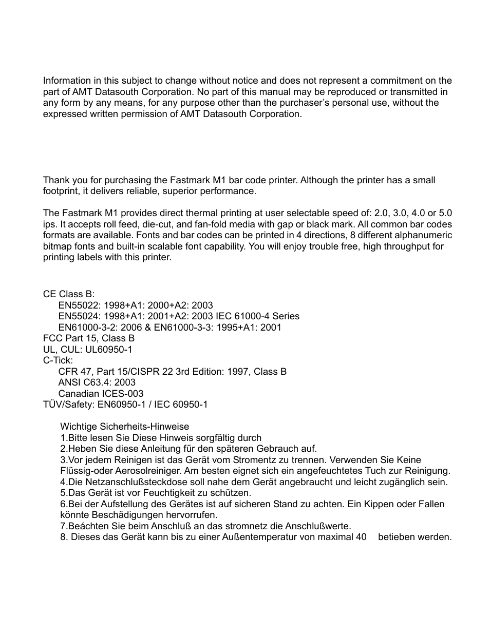 Copyright declaration, Introduction, 1 product introduction | 2 compliances | AMT Datasouth M1 User Manual | Page 3 / 32