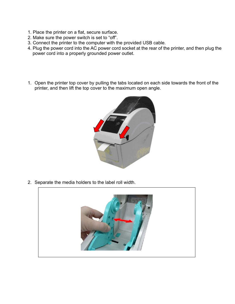 Setup, 1 setting up the printer, 2 media installation | AMT Datasouth M1 User Manual | Page 9 / 32