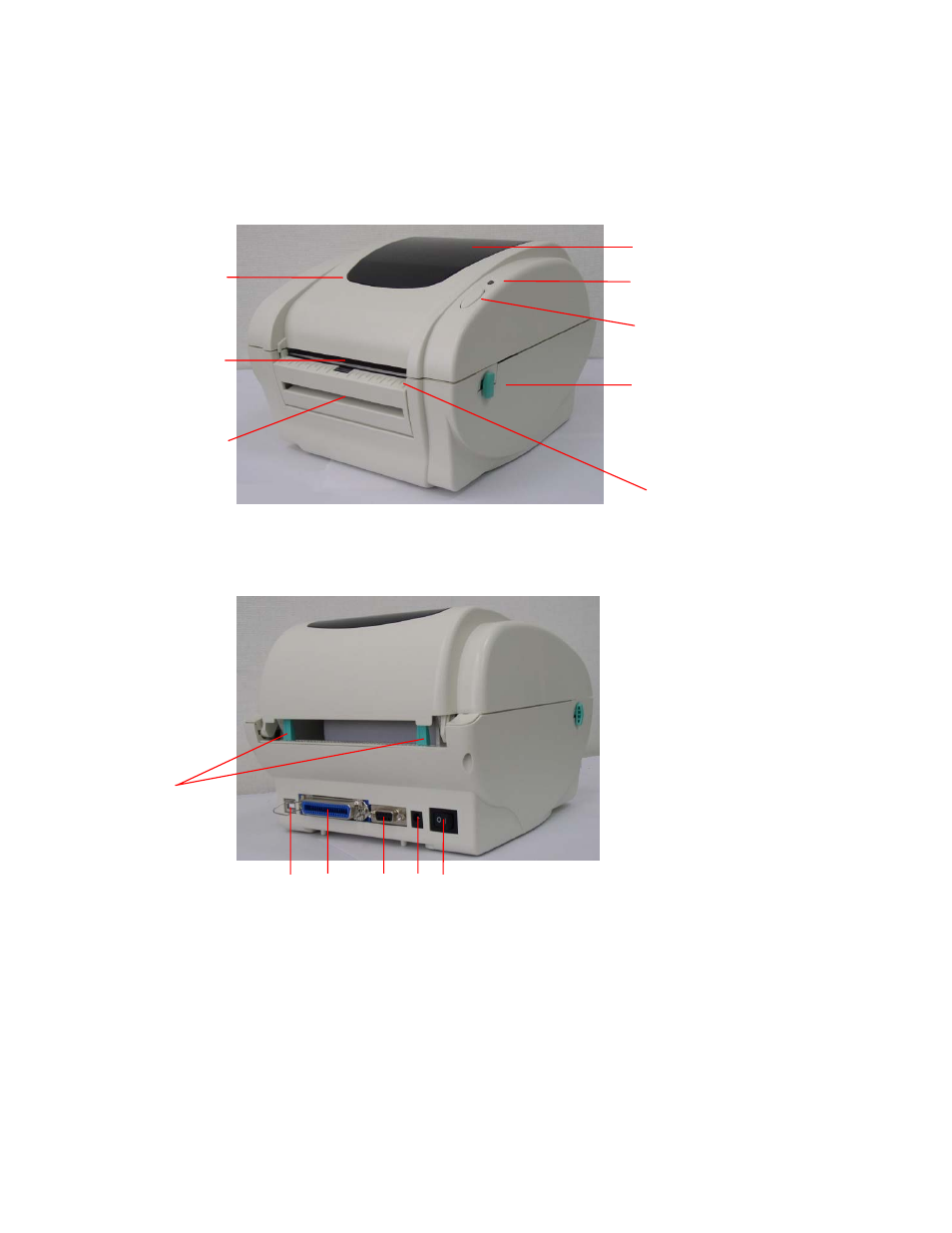 3 setup, 3 printer parts, 1 setting up the printer | 1 front view, 2 rear view | AMT Datasouth M5DT Plus User Manual | Page 5 / 40