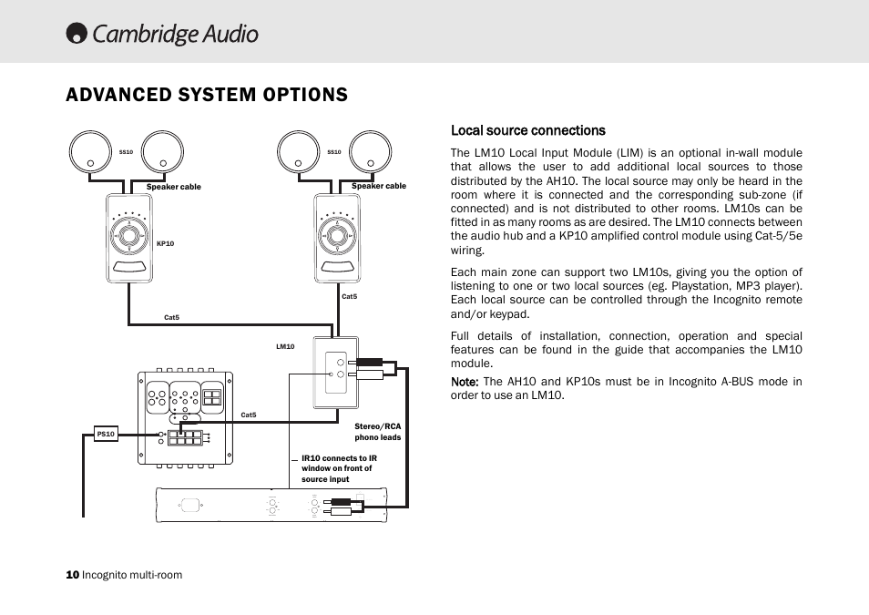 Advanced system options, Local ssource cconnections | Cambridge Audio Multi-room speaker system User Manual | Page 10 / 194