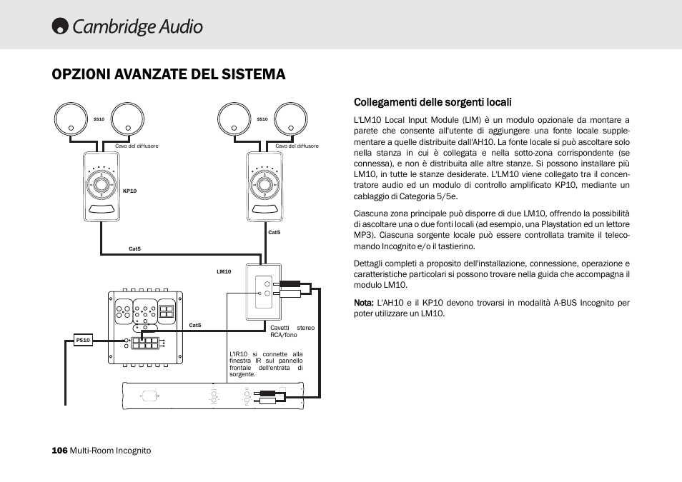 Opzioni avanzate del sistema, Collegamenti ddelle ssorgenti llocali | Cambridge Audio Multi-room speaker system User Manual | Page 106 / 194